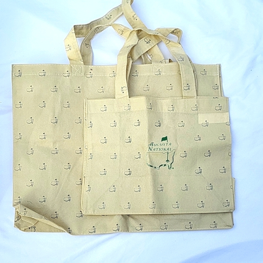 2 Augusta National tote bags, tan w green Augusta National symbol